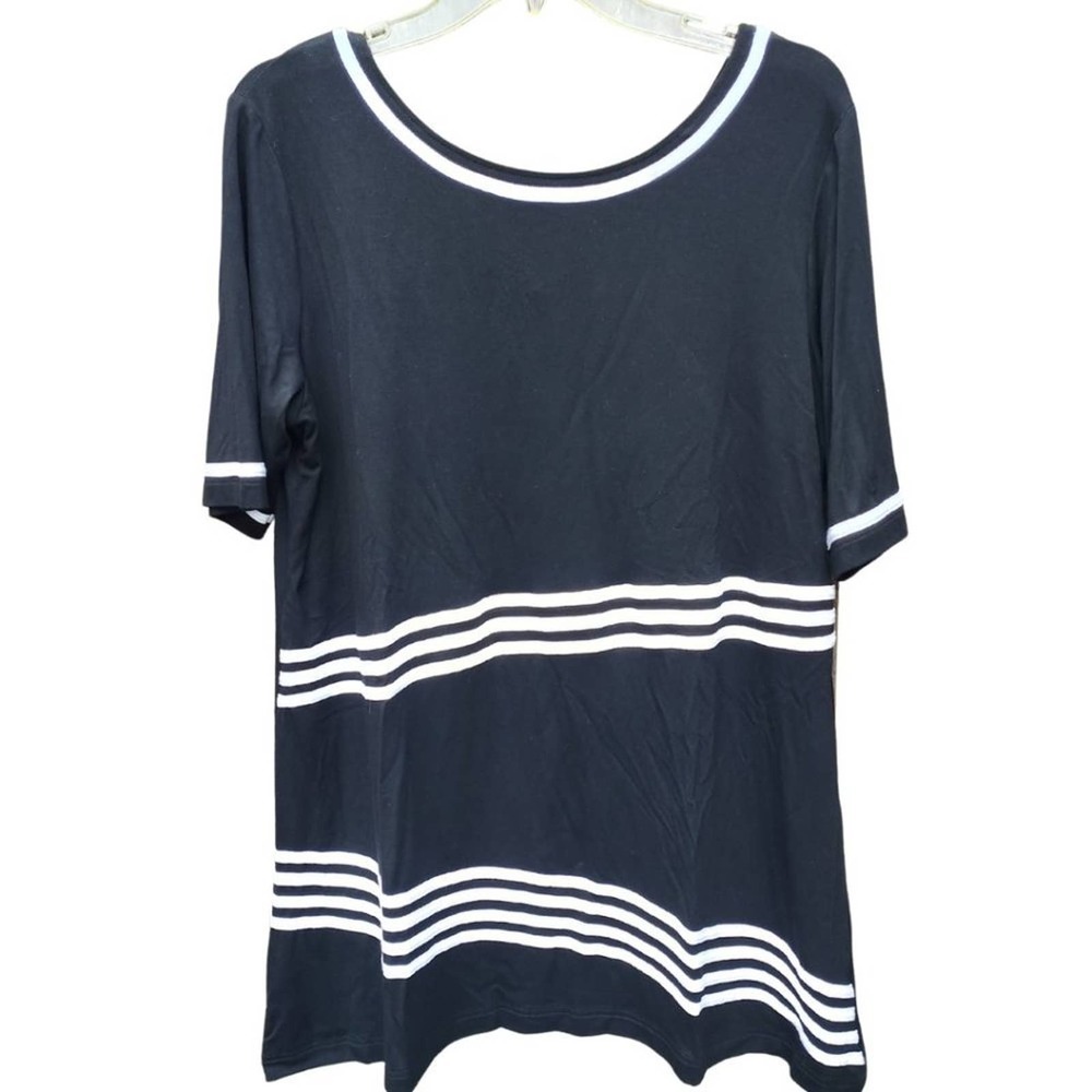 Striped Shift Dress T-Shirt Dress Cotton Striped Crew Collar Geo Print Black - Picture 1 of 7